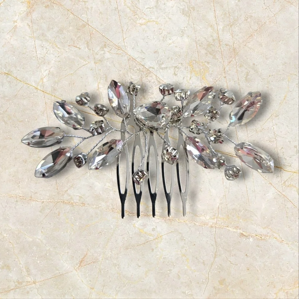 Silver Crystal Floral Hair Comb for Special Occasions